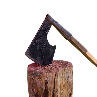 bir beyaz arka plan izole El aracı yakacak odun hazırlık eski ortaçağ ax sahte uzun kolu