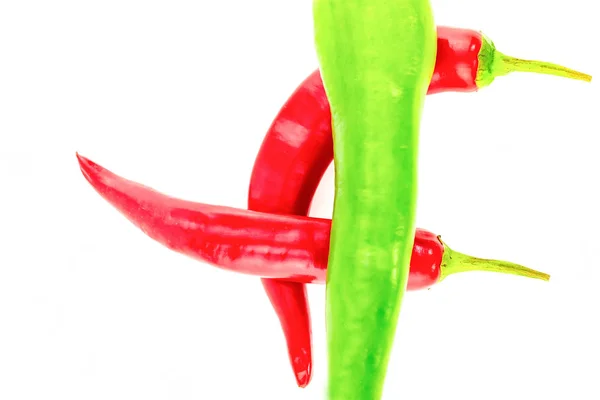 Conjunto de pimentas verde vermelho picante no fundo branco fundo culinário com design de legumes chili brilhante — Fotografia de Stock