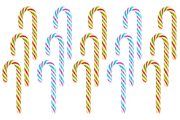 Ряд вертикальних цукрових тростинок набір червоного зеленого синього фіолетового три цукерки нескінченний різдвяний візерунок — стокове фото