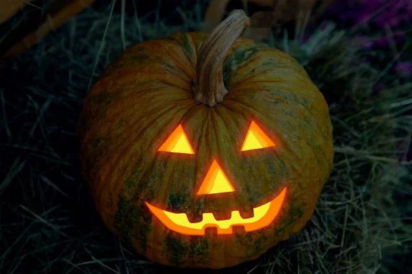 Gniazdo głowa Halloween latarnia ognisty przerażenie szczęśliwy tradycyjnych uśmiech wystrój zło — Zdjęcie stockowe