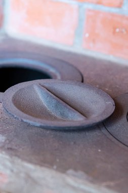 brülör metal fırın tuğla closeup açık geleneksel soba pişirme dikey fotoğraf