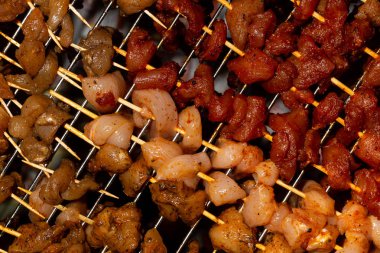 set ahşap şiş et dilimleri tavuk hindi aromalı kırmızı sarı köri kırmızı biber