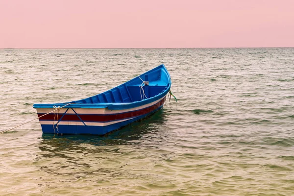 blue boat open ocean sea sunset night fishing recreation background base traditional prey fish