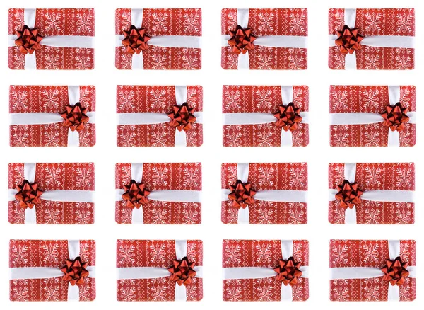 Візерунок подарунок сюрприз яскраво-червона святкова коробка стрічка білий лук набір Різдво — стокове фото