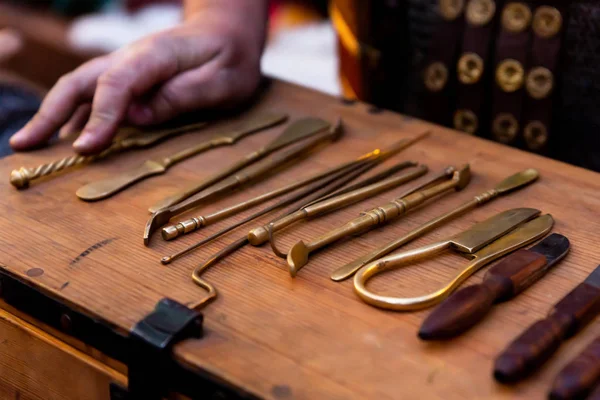 Medica Ortaçağ Bakır Araç Seti. Vintage araçları neşter nippers skapula askeri cerrah