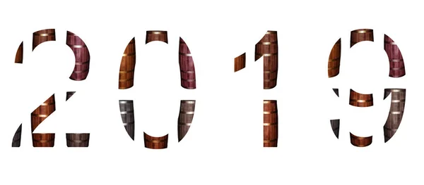 Figura simbolo dell'anno duemila diciannove marrone botte di quercia sfondo bianco — Foto Stock