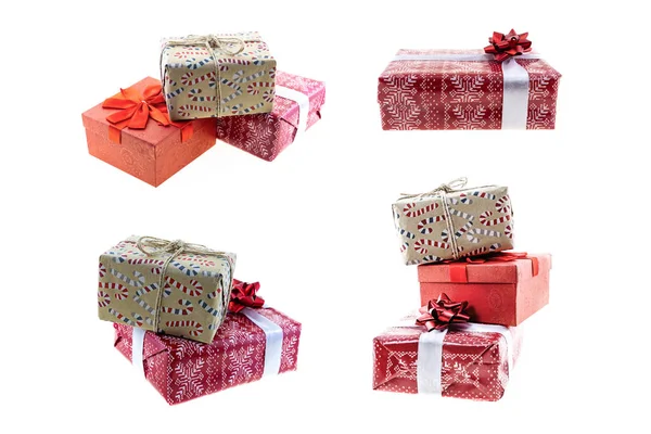 Dary překvapení dárek nový rok dovolená sada zásobník Kraft papír páska červená — Stock fotografie
