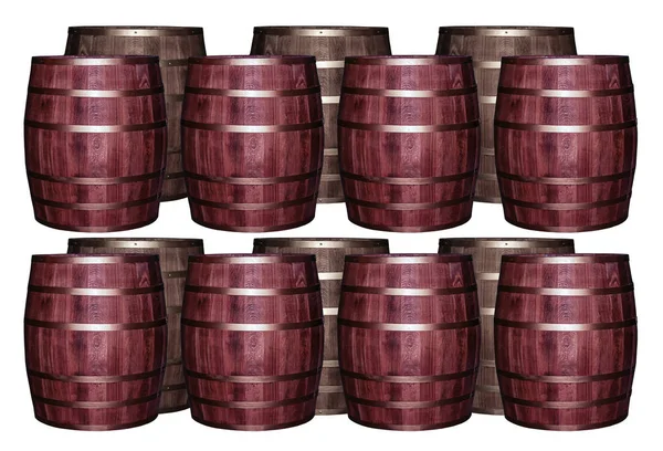 Set barriles marrones elaboración de vino cerveza pub fondo patrón blanco — Foto de Stock