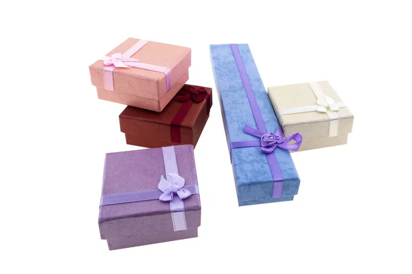 Geschenk Geschenkschachtel Geburtstag Flieder blau Überraschung Set Box festlich weiß Hintergrund — Stockfoto