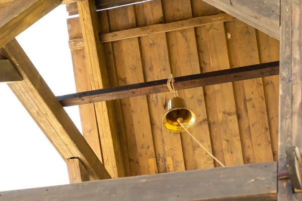 High iron bell small wooden background roof tower rustic — Stock Photo, Image