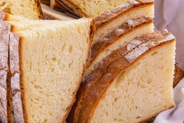 closeup taze iştah açıcı ekmek rustik dilim somun yuvarlak arka plan pasta