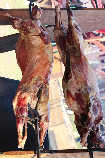 Meat ram torso solid pair twisted fire bonfire vertical photo — Stock Image Meat ram torso solid pair twisted fire bonfire vertical photo Royalty Free Stock Photos