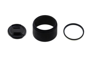 lens kapağı lens seti fotoğraf ekipmanları izole arka plan yakın