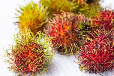 tropikal meyve rambutan kırmızı tek parça tayland beyaz arka plan yakın