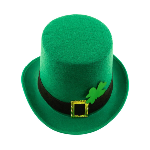 st patricks hat green high clover isolated background close up