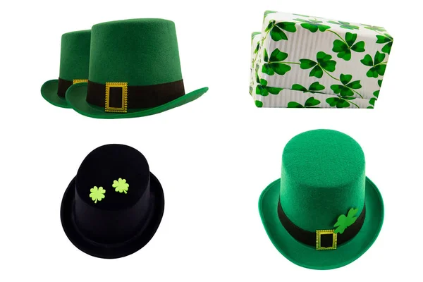 Святые Патрики шляпа зеленый черный подарок коробка символ праздничный изолированный фон — стоковое фото