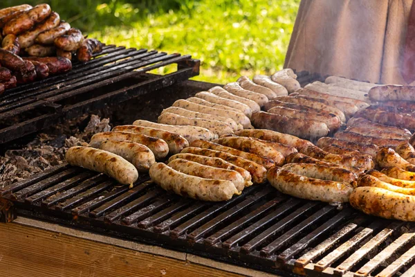 rural fair grilled sausages meat chicken seasoned tasty fried background picnic rest