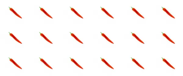 Φυτικό κόκκινο τσίλι πιπέρι μοτίβο πλάγια κάψουλες σε λευκό φόντο απομονωμένη παράλληλη — Φωτογραφία Αρχείου