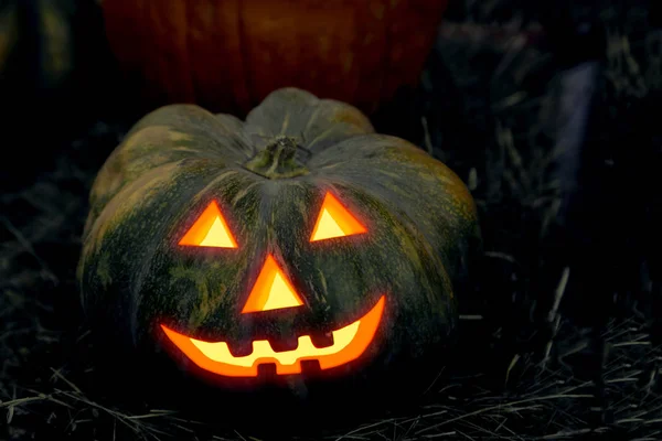 Halloween dyni wystrój, Jack Latarnia z płonących oczu i Cani — Zdjęcie stockowe