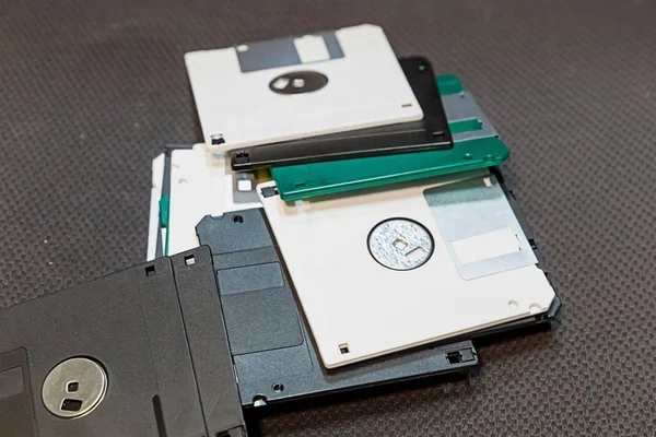 White and black floppy disk stacked, retro storage medium design basis — Stock Photo, Image