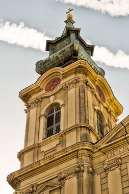 Sırbistan Subotica Mart 2019. Subotica dikey fotoğraf Avila St Teresa Kilisesi Kulesi