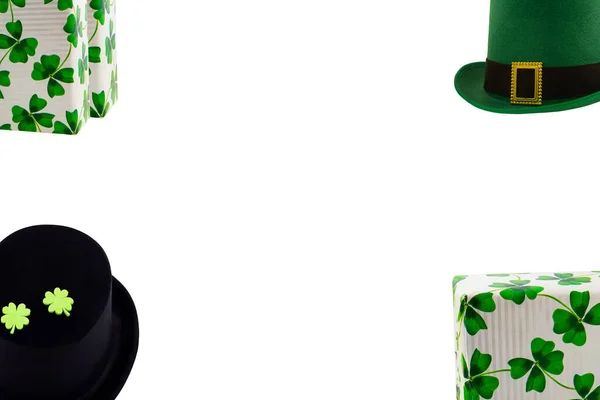 Patricks Day Pattern Gift Box Green Hat Black Bowler Design — Stock Photo, Image