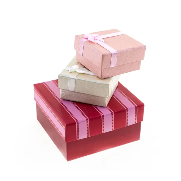 Vierkante Rode Roze Gestreepte Geschenkdoos Met Grijze Crème Mini Polair — Stockfoto