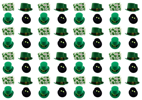 Patrick Day Hoed Groen Zwart Geschenkdoos Patroon Feestelijke Set Patroon — Stockfoto