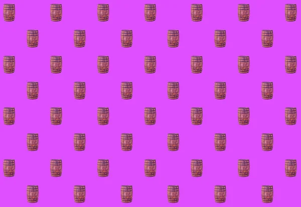 Brown Oak Barrels Lilac Background Pattern Design Winemaking — Stock Photo, Image