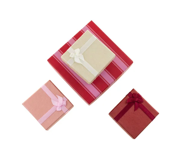 Set Geschenkbox Rot Und Rosa Auf Weißem Hintergrund — Stockfoto