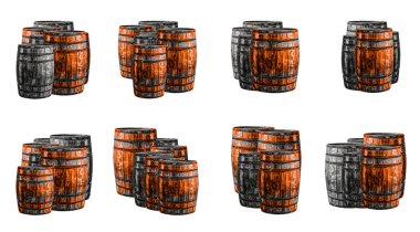 Desen kırmızı ve gri meşe varili izole bir arkaplan tasarımı temelinde ayarlandı