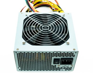 İzole edilmiş arkaplanda sunucu güç kaynağı fan üst görünümü