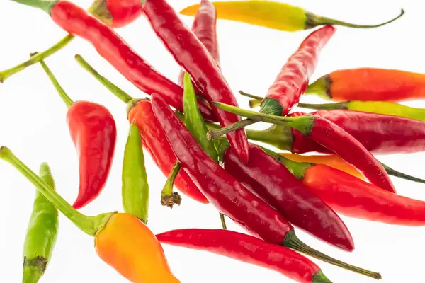 Fond Légumes Piments Rouges Orange Frais Sur Fond Blanc Gros — Photo