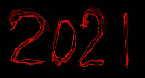 Nytt 2021 Ljusa Röda Glödande Linjer Flameffekt Svart Bakgrund — Stockfoto