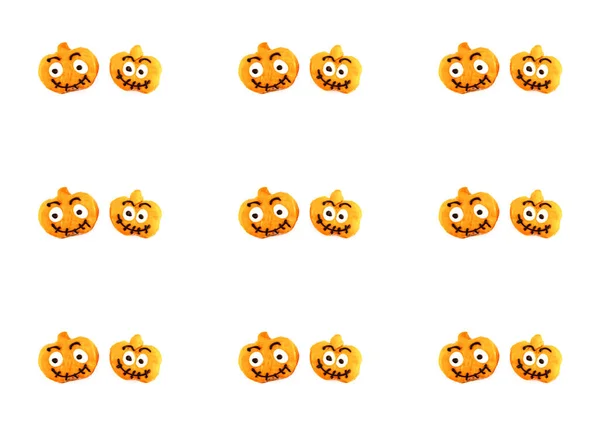 Set Two Donuts Jack Orange Lantern Base Scary Smile Isolated — Stock Photo, Image