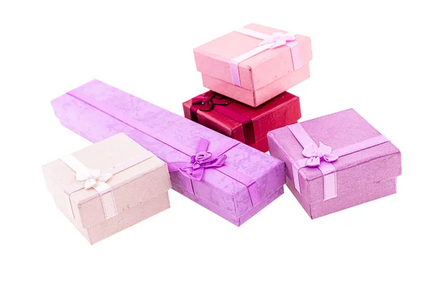 Giftbox Pink Purple Pastel Assorted Tones White Isolated Background — Stock Photo, Image