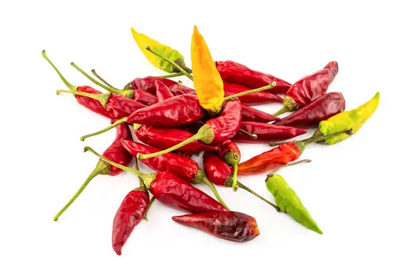 Grupp Grönsaker Varm Chili Röd Och Gul Isolerad Bakgrund — Stockfoto