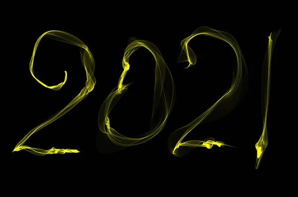 Felice Anno Nuovo 2021 Linee Luminose Giallo Incandescente Uno Sfondo — Foto Stock