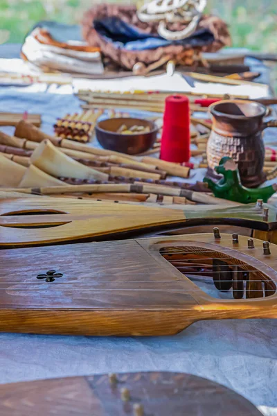 Muziekinstrumenten Snaarinstrument Middeleeuwen Luit Pijp Selectieve Focus — Stockfoto