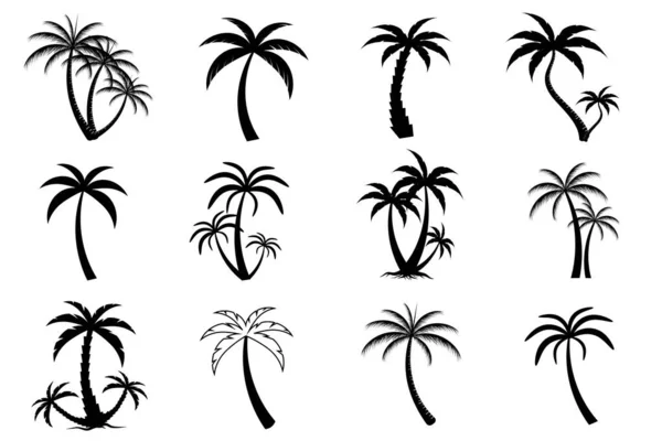 Kolekce Černých Kokosových Stromů Ikona Lze Použít Pro Ilustraci Jakékoliv — Stock fotografie