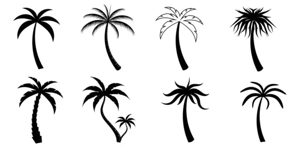 Kolekce Černých Kokosových Stromů Ikona Lze Použít Pro Ilustraci Jakékoliv — Stockový vektor