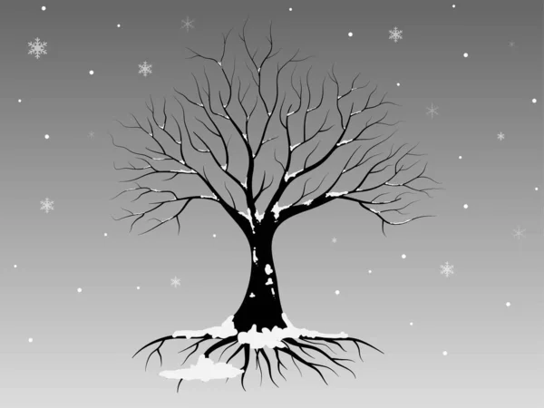 Arbre Branches Noires Silhouettes Arbres Nus Neige Blanche Illustrations Isolées — Image vectorielle