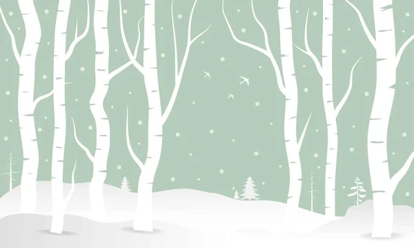 White Tree Forest Background Snowing Winter Season Concept Hand Drawn — Stock Vector