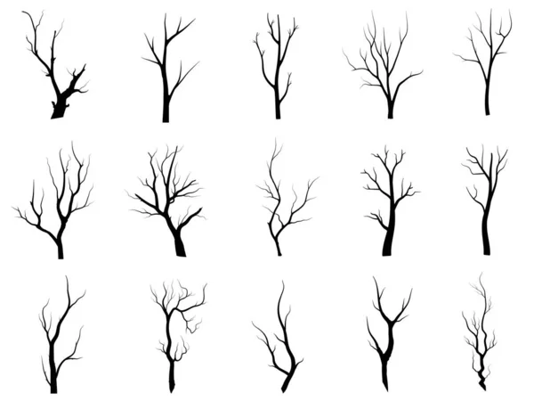 Arbre Branches Noires Silhouettes Arbres Nus Illustrations Isolées Dessinées Main — Image vectorielle