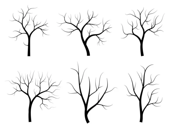 Árbol Rama Negra Conjunto Siluetas Árboles Desnudos Ilustraciones Aisladas Dibujadas — Vector de stock