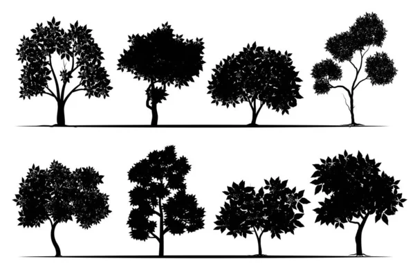 Árvore Preta Estilo Símbolo Fundo Branco Árvores Silhuetas Conjunto Ilustrações — Vetor de Stock