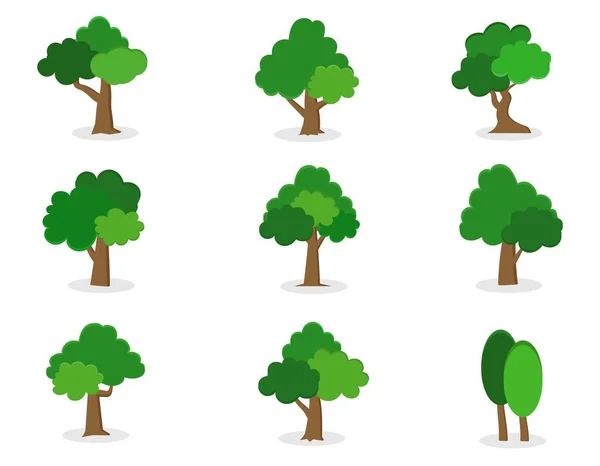 Verzameling Van Platte Bomen Pictogram Kan Worden Gebruikt Ter Illustratie — Stockvector