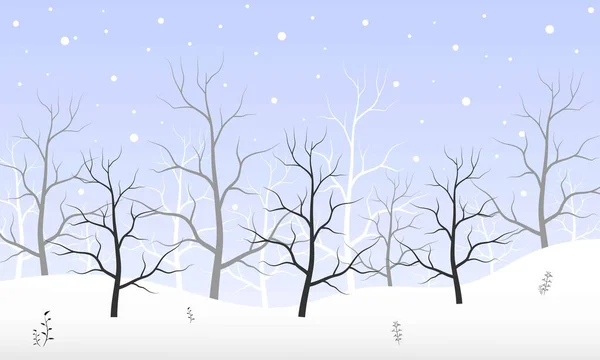 Μαύρο Και Κλαδί Δέντρο Δάσος Φόντο Και Χιόνισμα Για Χειμερινή — Διανυσματικό Αρχείο
