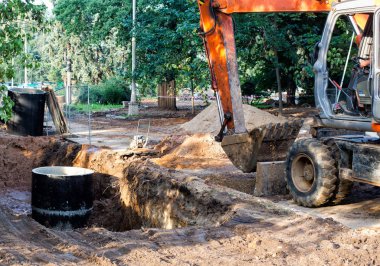 Ekskavatör inşaat sitesi iletişim kanalizasyon
