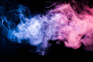Renkli pembe ve mavi siyah bir duman arka plan izole. Vap duman arka plan